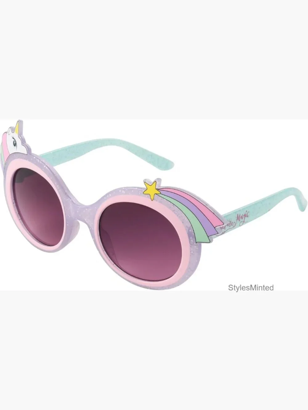 Girls Unicorn Sunglasses with UV Protection, Round Plastic Frame
